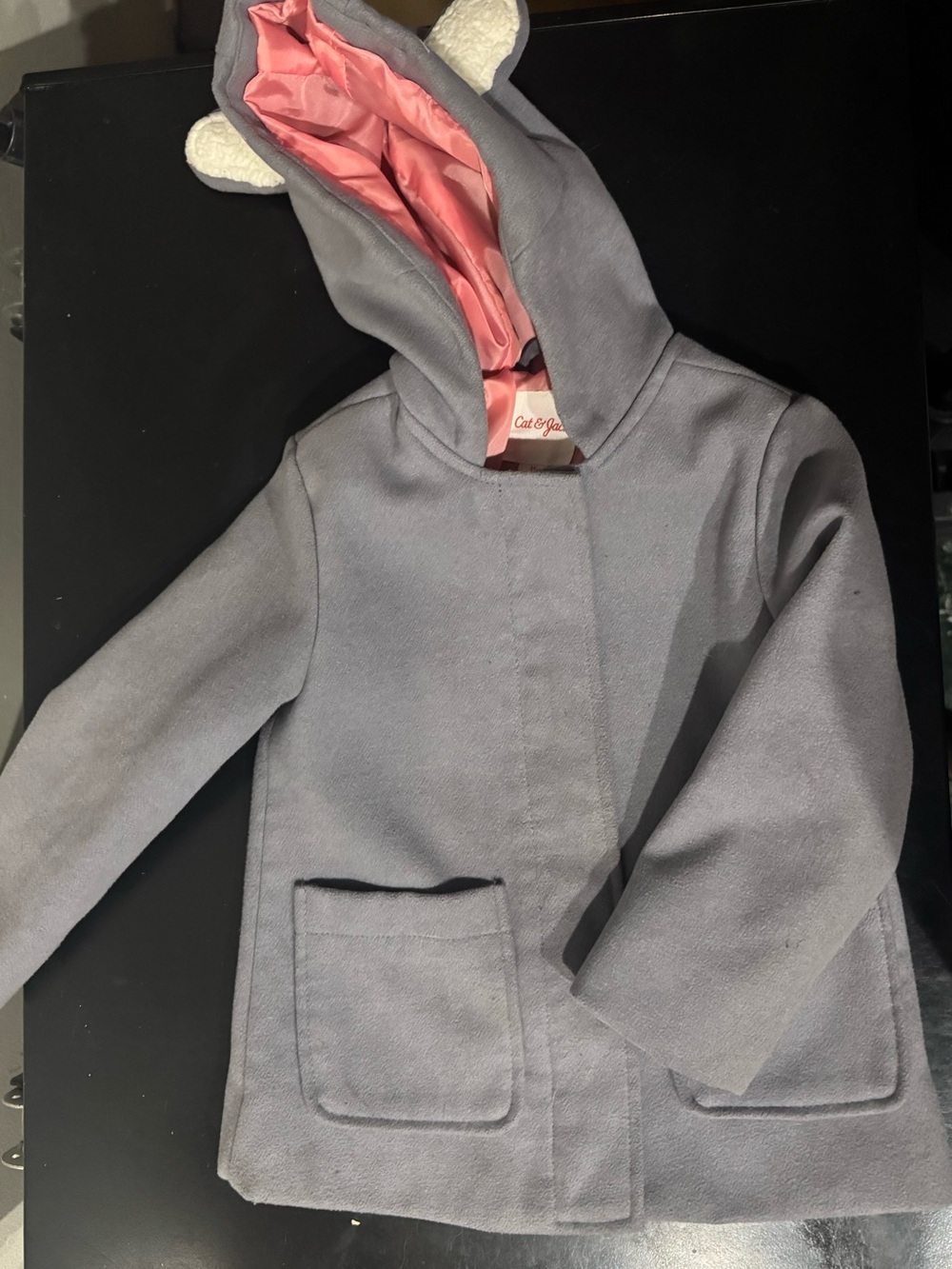 Cat & Jack Girls' Gray Pea Coat with Pink Hood Lining and Ear Detail